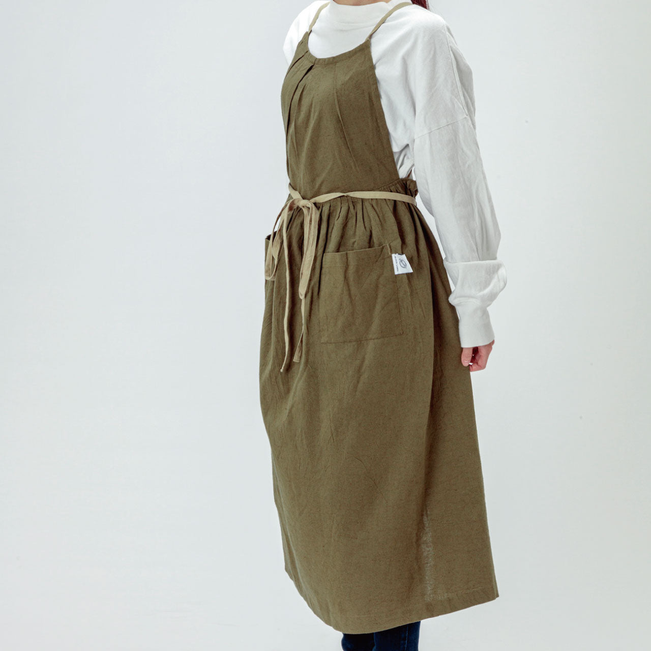 Peacetar Black Label 綿麻フレッシュエプロン - カーキ ふんわり