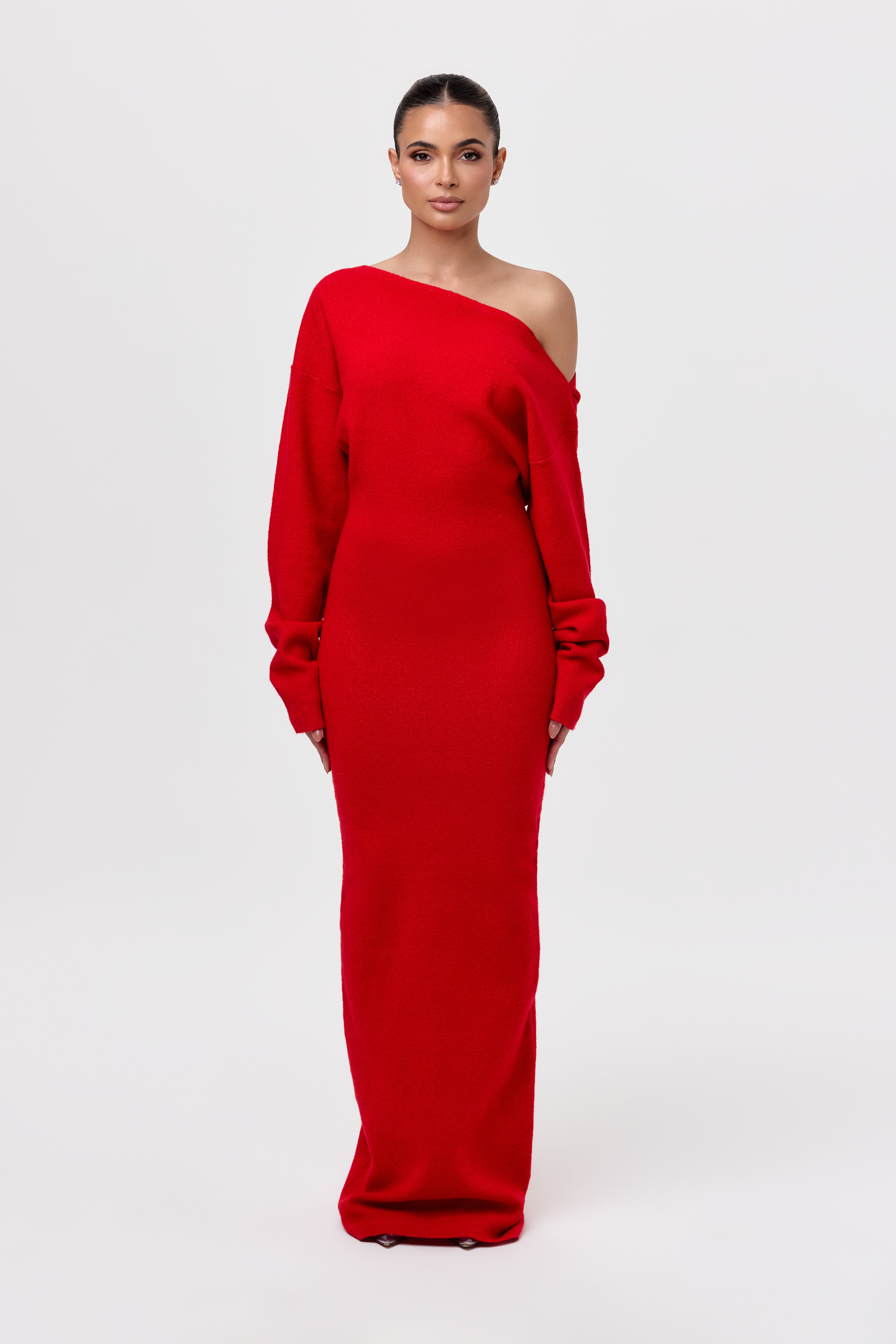 Knit Off-Shoulder Sweater Maxi Dress – Naked Wardrobe