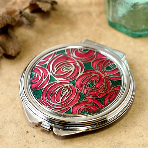 イギリス〉1950年代 華やかなローズのコンパクトミラー