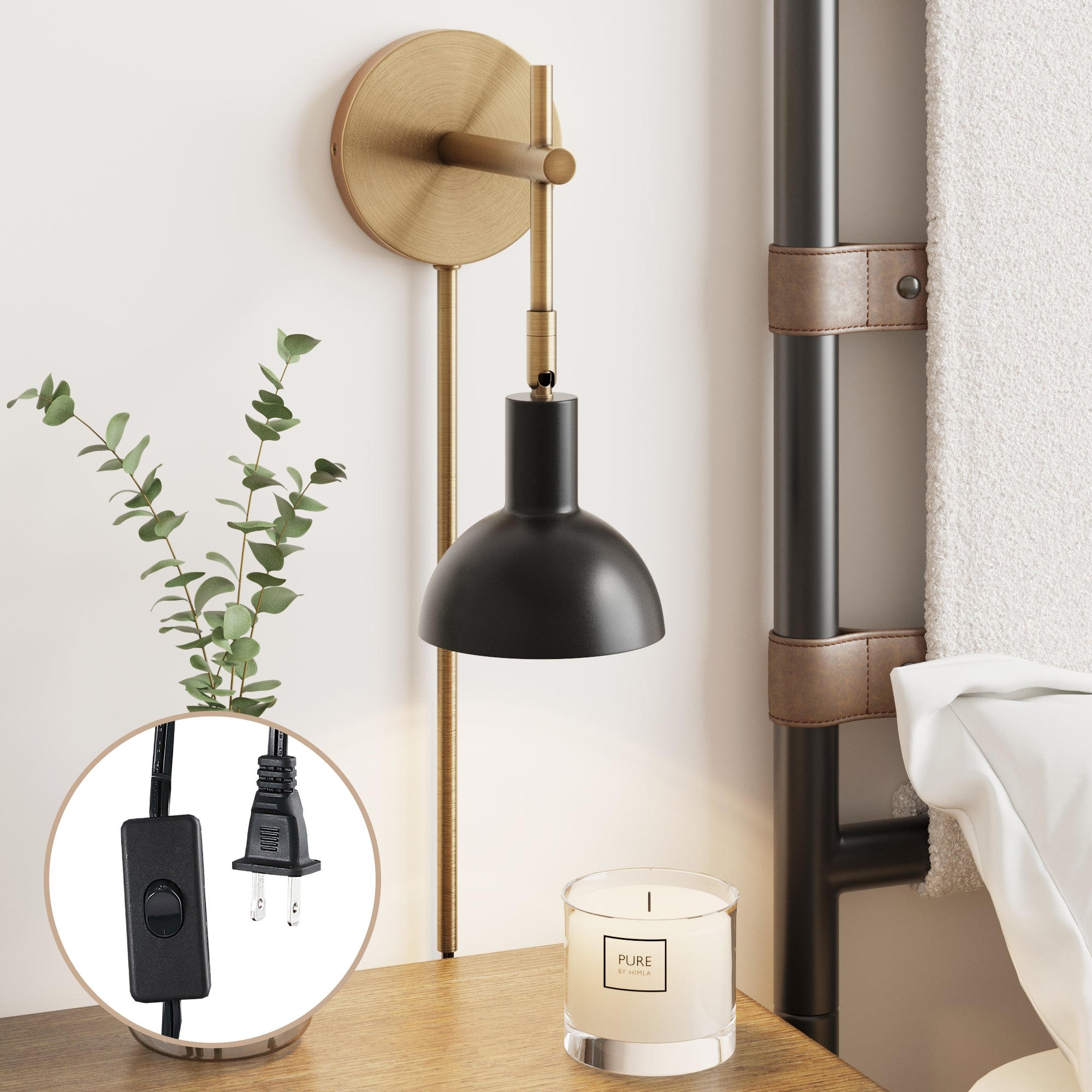 Tamlin Mid-Century Plug in Wall Sconce Light Brass | Nathan James