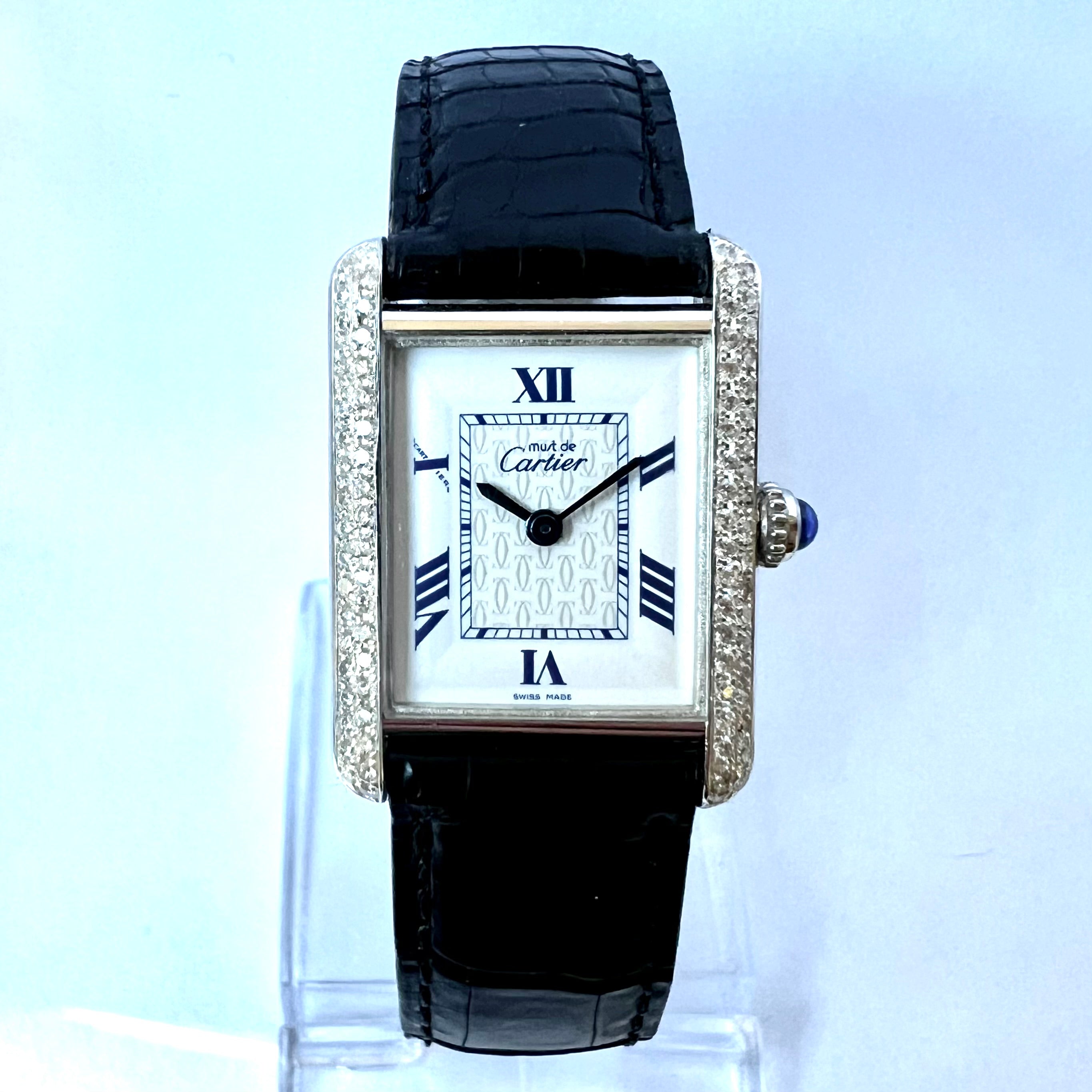 CARTIER TANK 2416 Quartz 22mm Silver 0.63TCW Diamond Watch | NATILUXIA