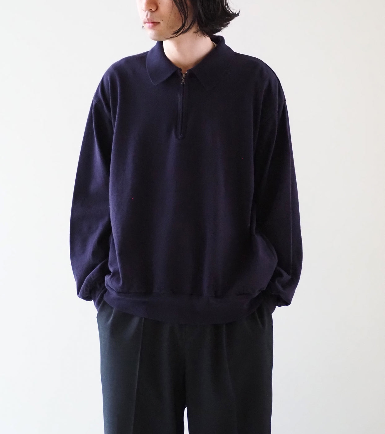 Blurhms Co/Silk Nep Harf-Zip Shirt, Dark Purple – Navyblue