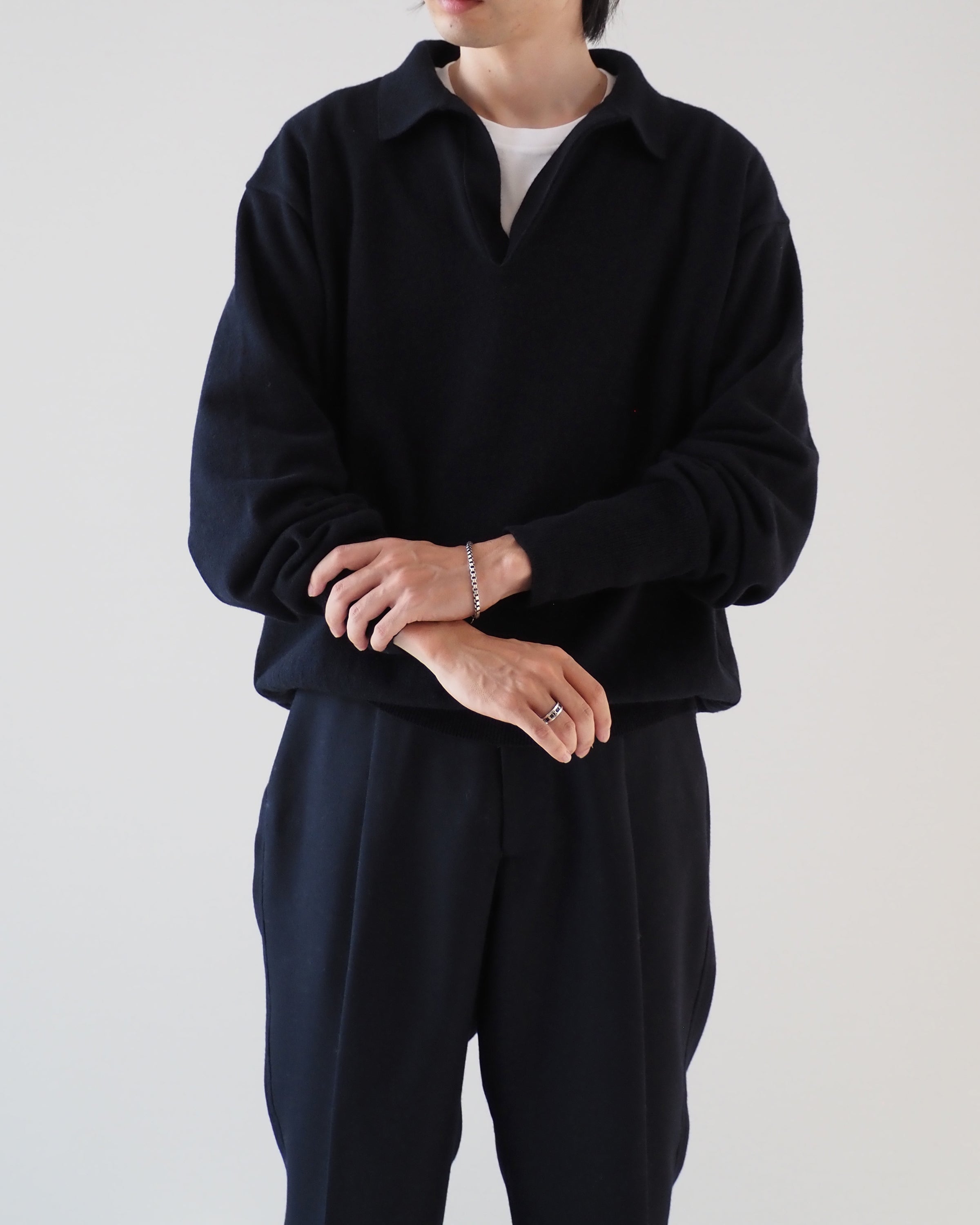 COMOLI カシミヤ スキッパー ニット, Navy – Navyblue