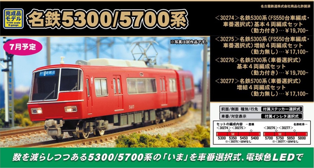 GM 名鉄5700系（車番選択式）基本4両編成セット（動力付き） 品番