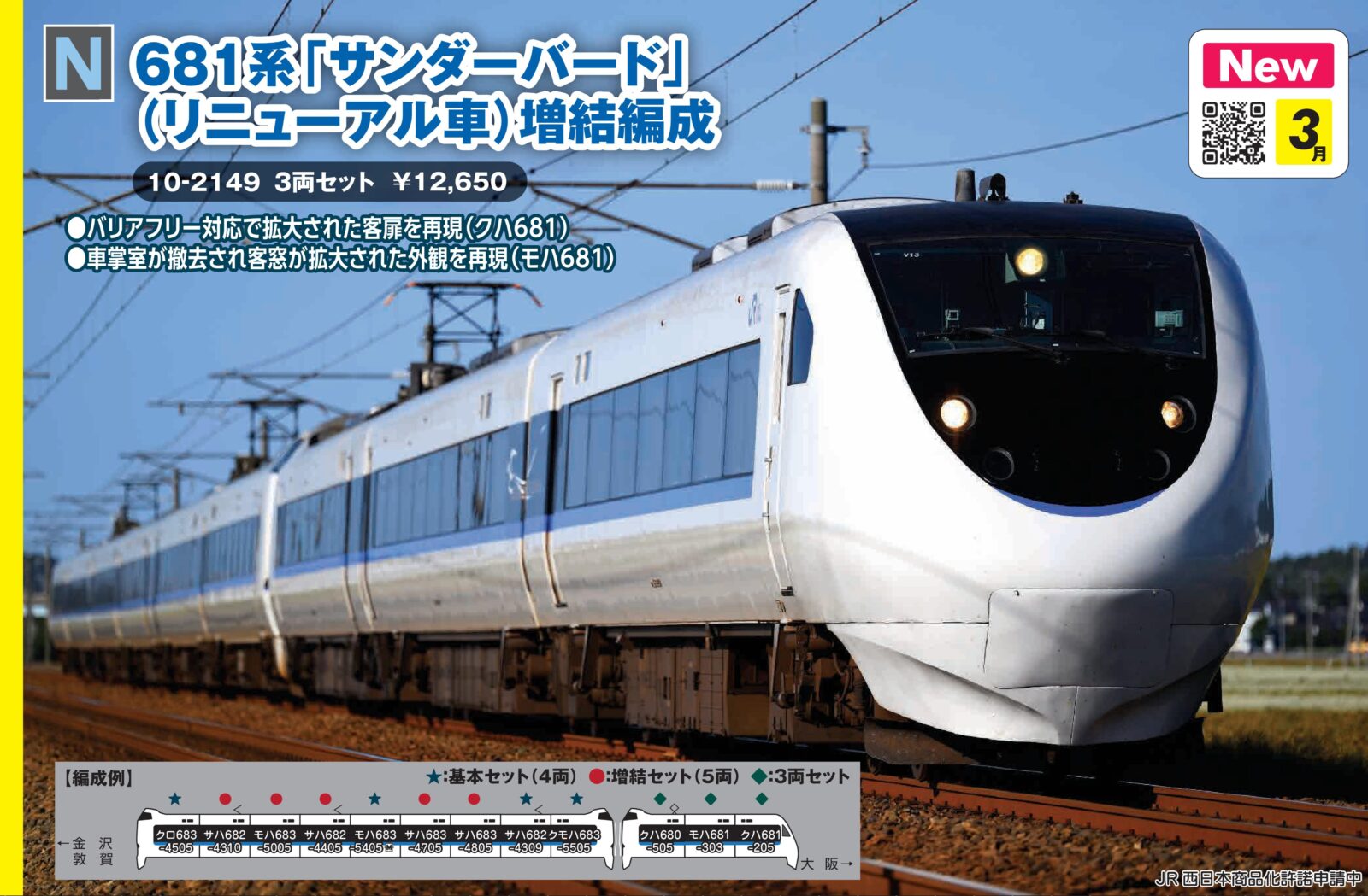 681系「サンダーバード」(リニューアル車) 増結編成 3両セット 2026年3