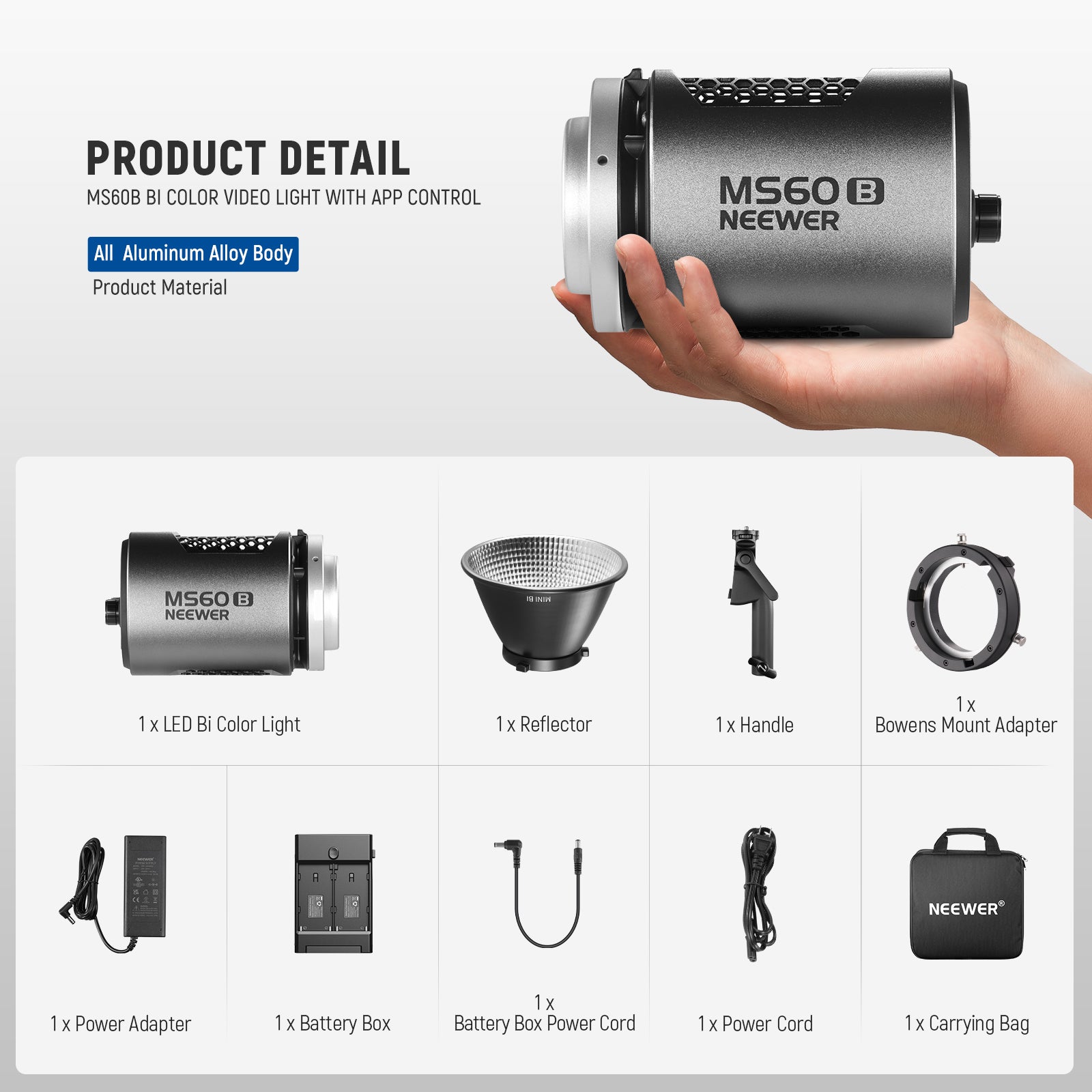 NEEWER MS60B Bi-color LED Video Light | Handheld Light