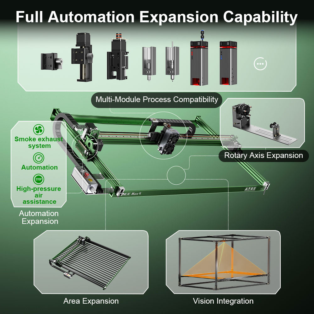 NEJE Max 4 V2: Metal/wood engraving, 1200mm/s, Z with cutter/pen