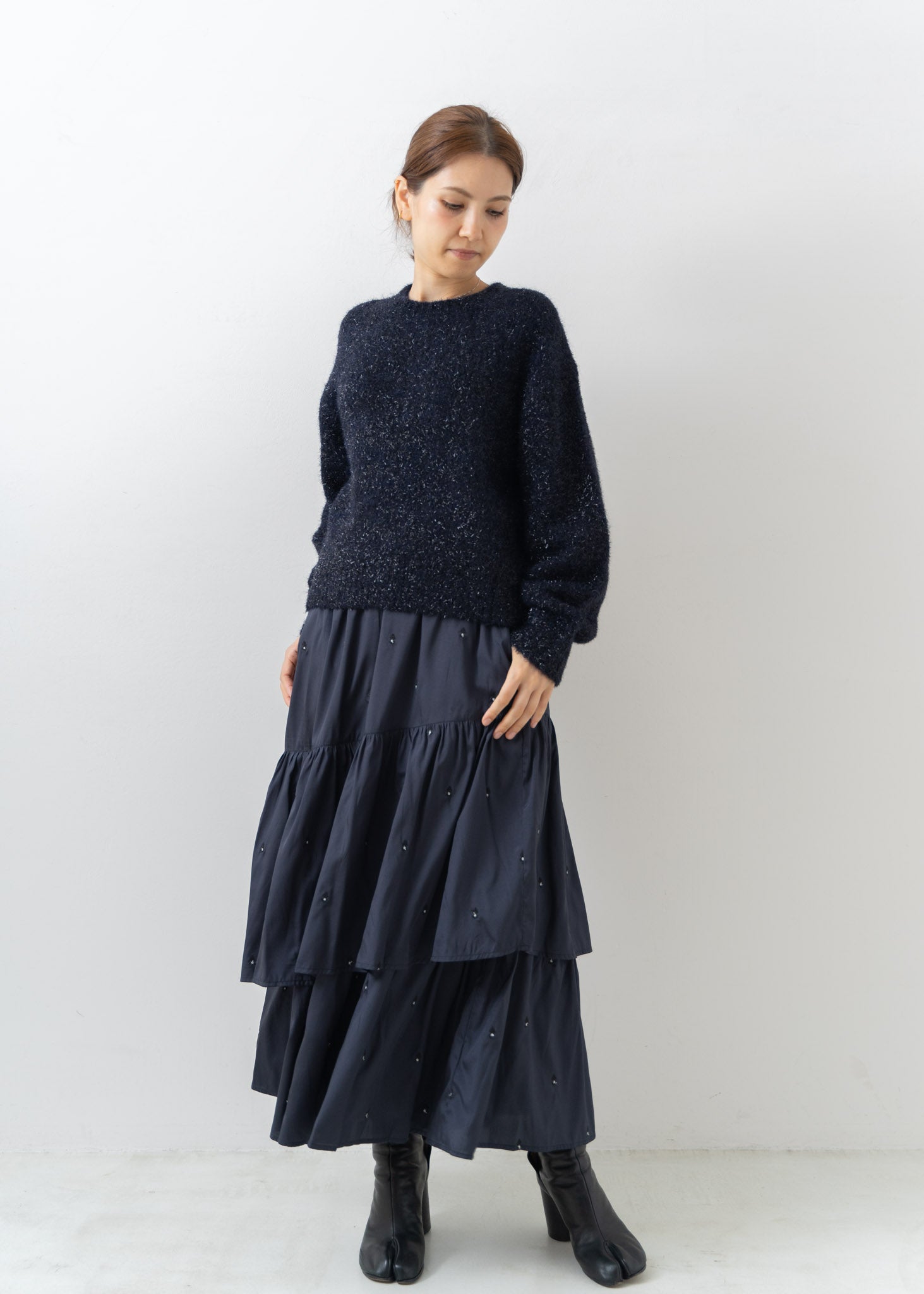 bitnabiハートカッティングキルティング長袖トップス 黒 bitnabiハート