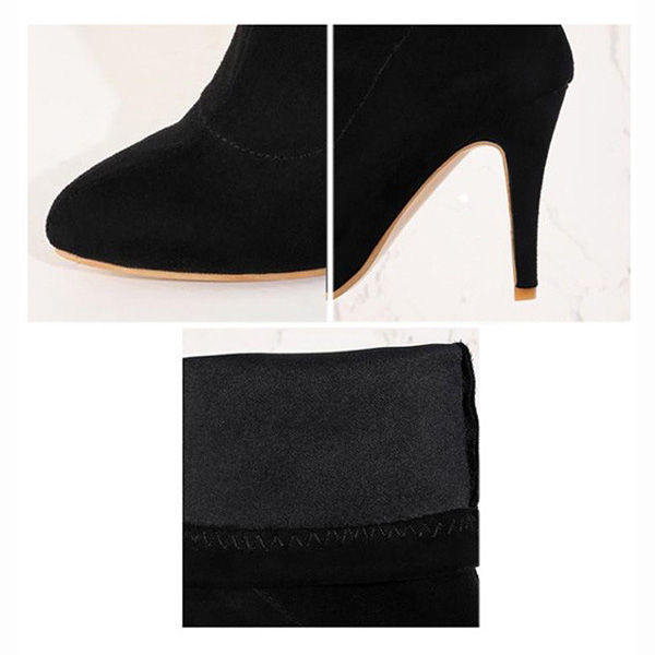 Newjoy / ハイヒール ショートブーツ スエード調 裏地ボア 緑/オレンジ