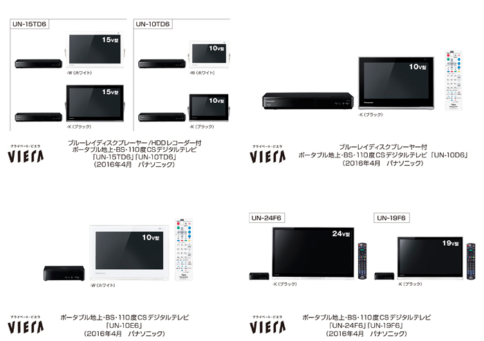 ポータブルテレビ「プライベート・ビエラ」 TD6シリーズ 他3シリーズを