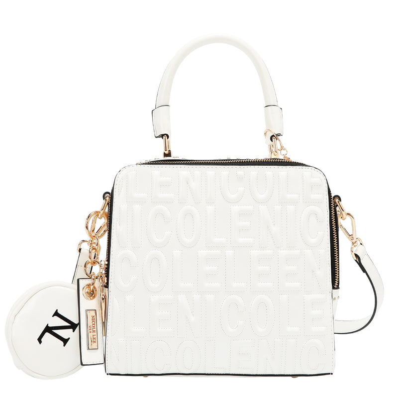 Embossed Logo Square Handbag Embellished with Sculpted lines, bold