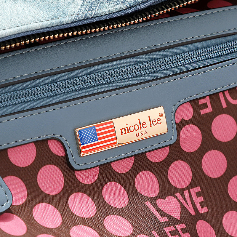 Blue Flower Large Shoulder Bag Embellished with Flower Pearl Chain