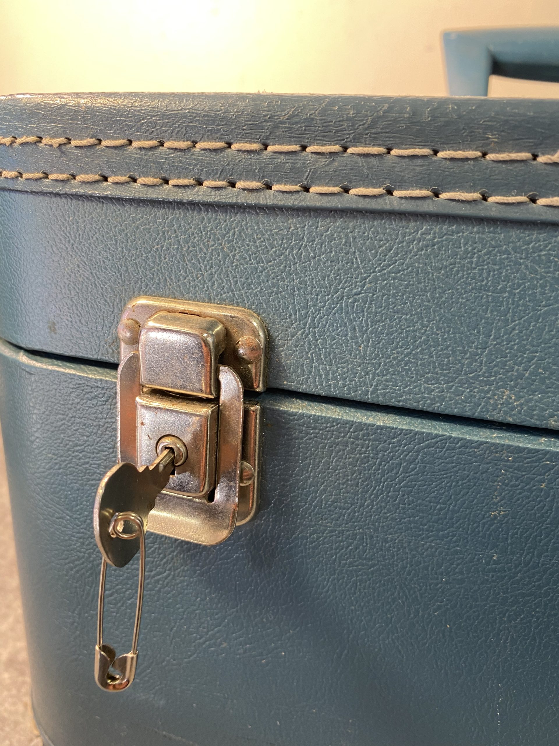 1950s メイクボックス 鍵付き コスメボックス トレインケース ブルー