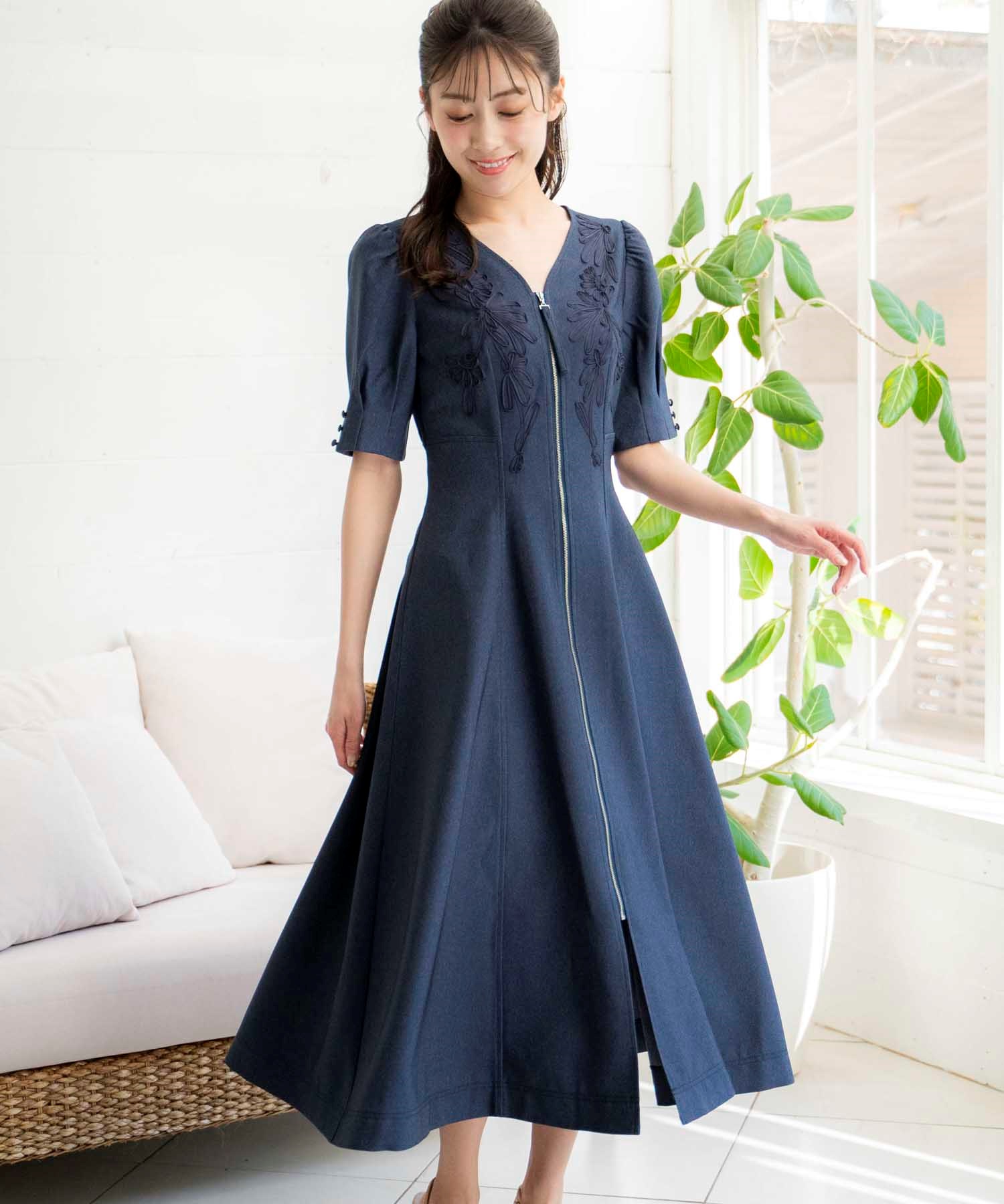 コード刺繍半袖ジップワンピース | ロングワンピース | NOELA OFFICIAL