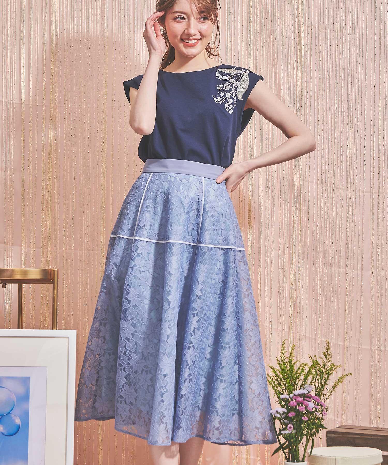フラワーレース切替スカート | フレアスカート | NOELA OFFICIAL WEB STORE