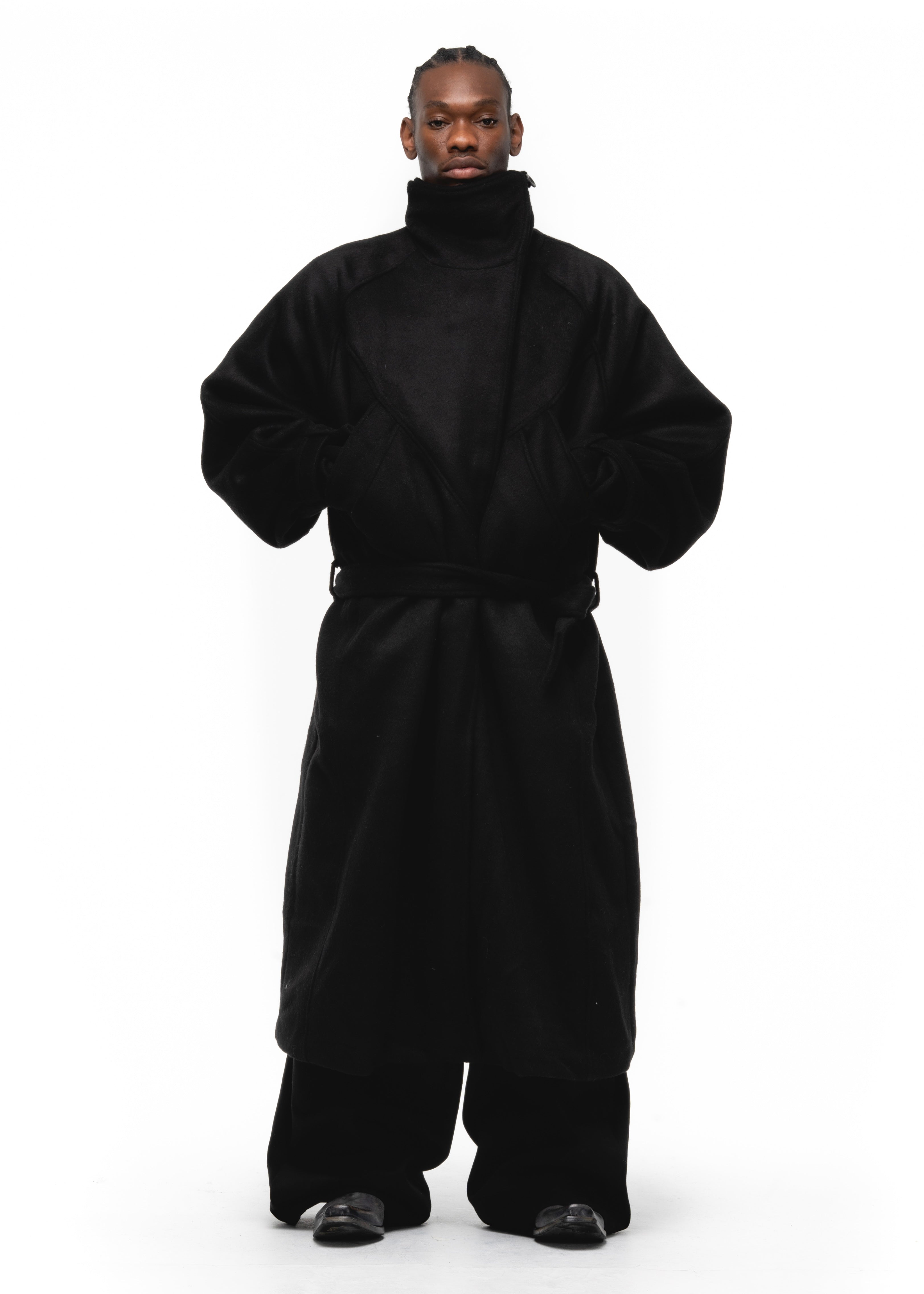 ASYMMETRICAL WOOL COAT BLACK – NO/FAITH STUDIOS