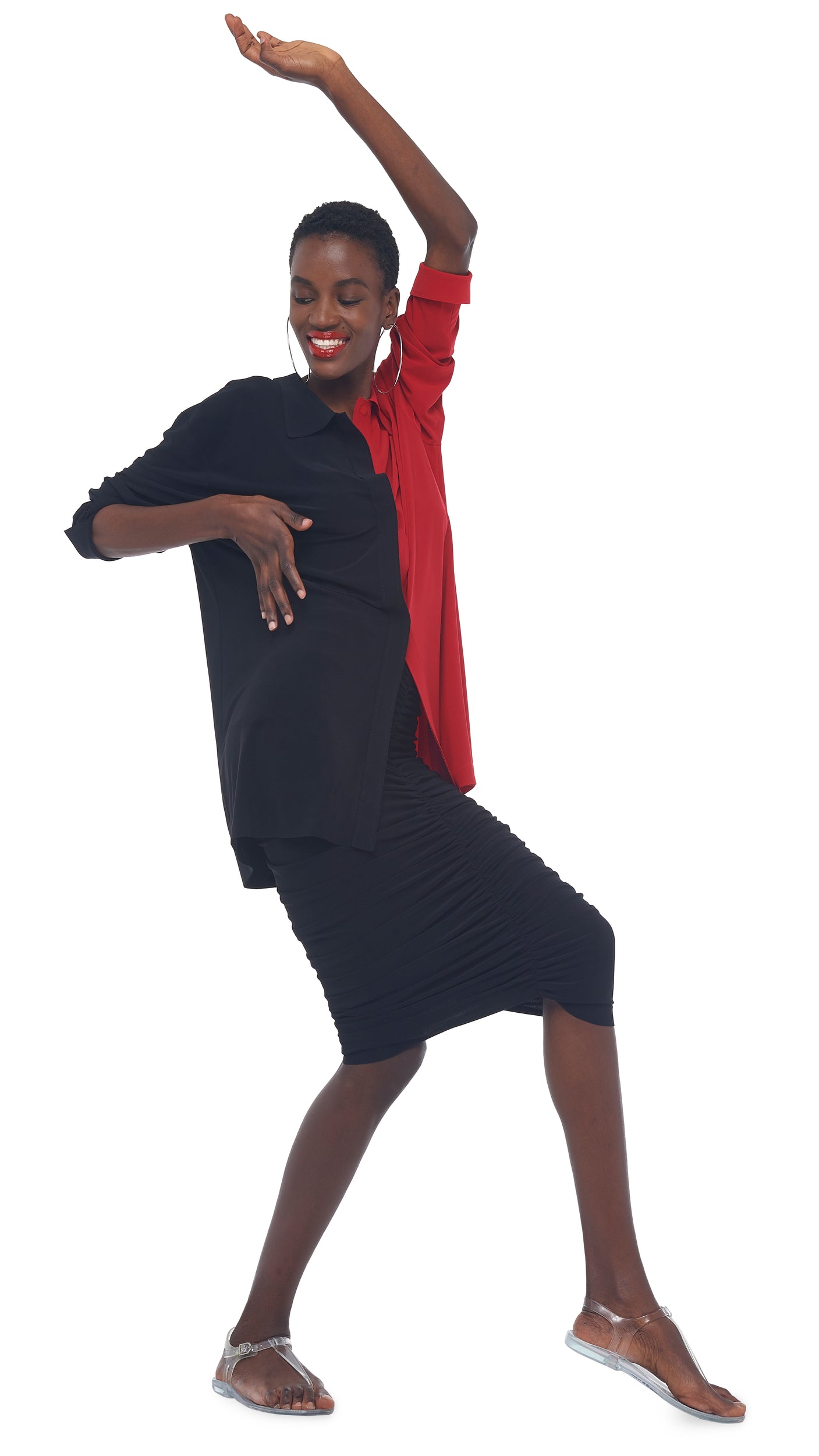 SHIRRED SKIRT TO KNEE – Black – Norma Kamali