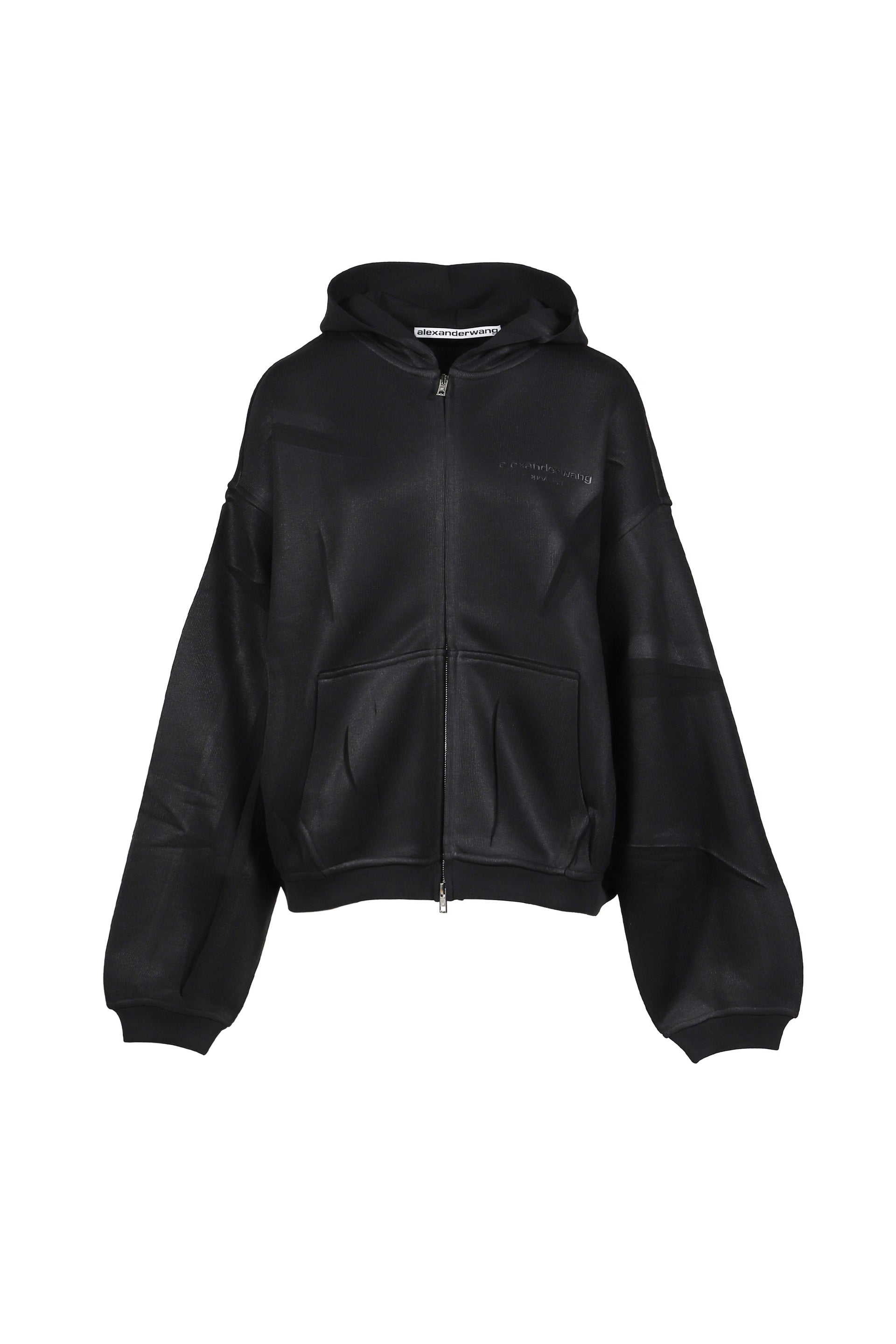 alexanderwang アレキサンダーワン FW25 CREASED ZIP-UP HOODIE / BLK