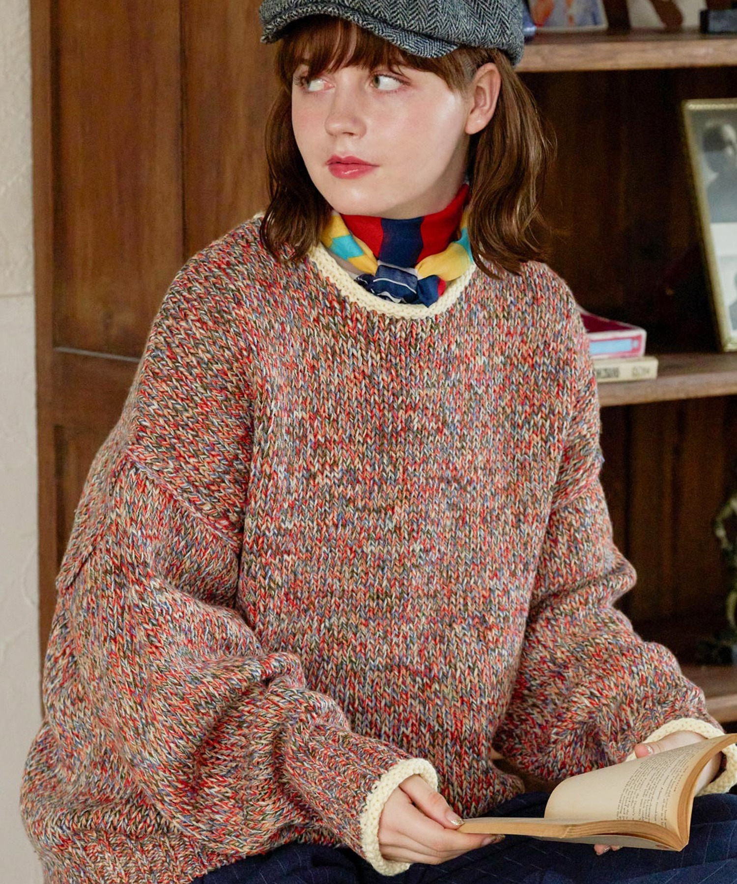 水色 ピンク ミックスニット ヴィンテージニット アランニット B17 60