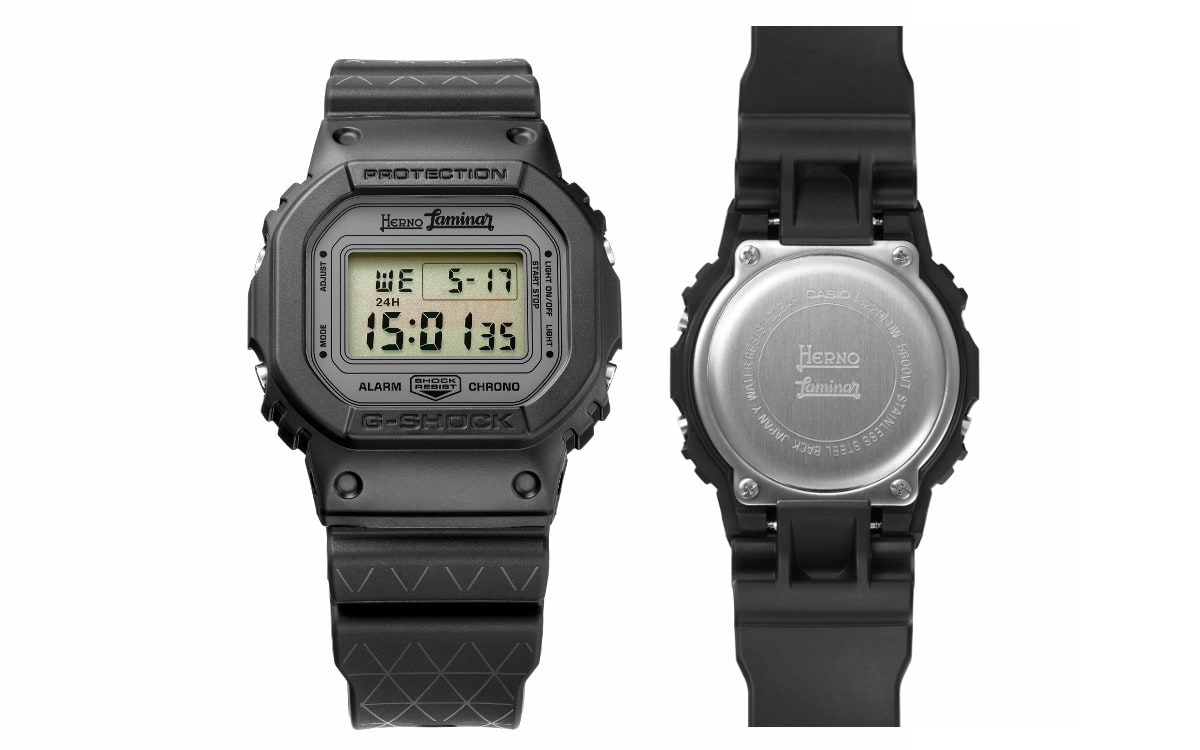 ヘルノ別注「G-SHOCK」発売、ブラックベルトに三角格子ラインが浮かぶ