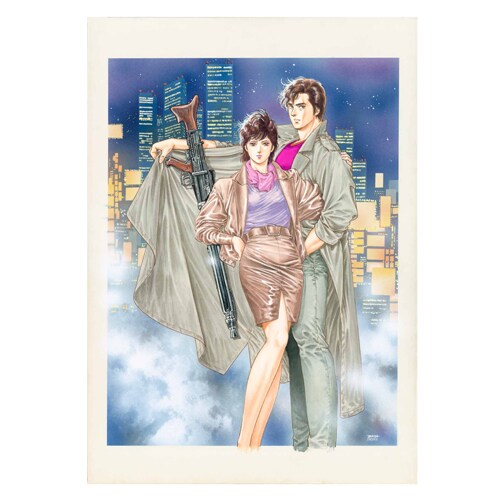 シティーハンター」の複製原画。(c)北条司/NSP 1985 版権許諾証 GM-807