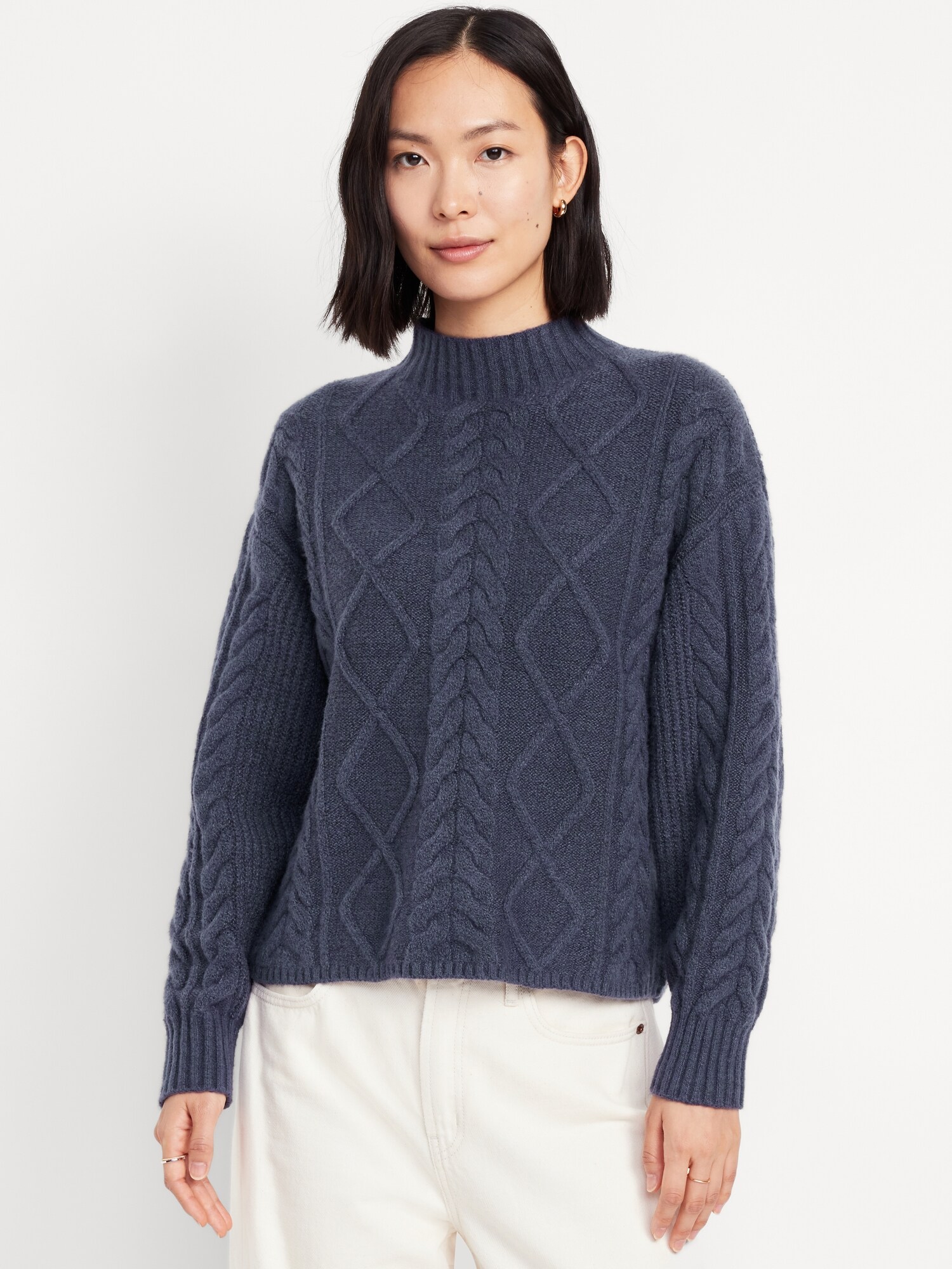 SoSoft Cropped Mock-Neck Cable Sweater | Old Navy