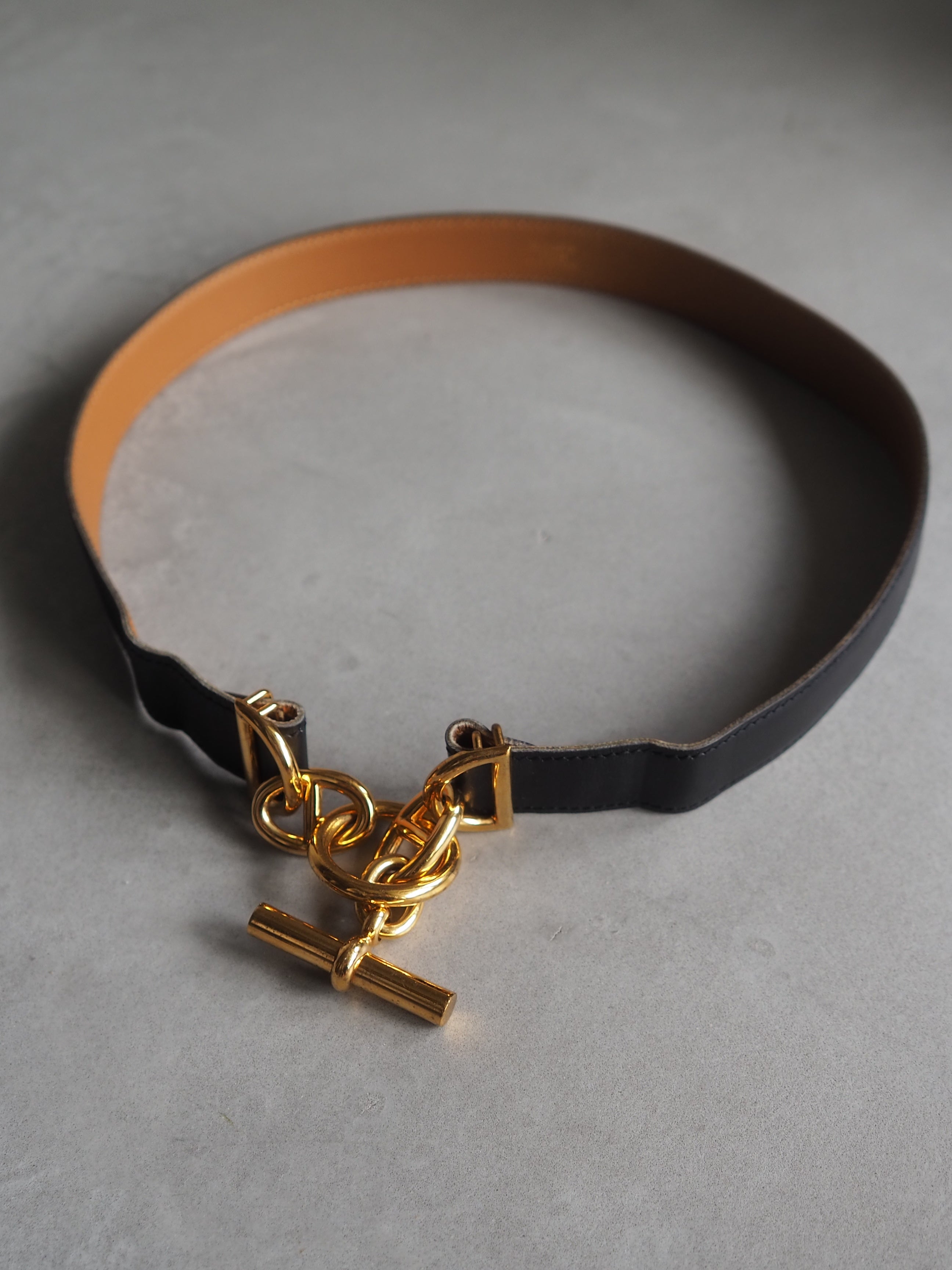 HERMES エルメス シェーヌダンクル ベルト 65 ゴールド ブラック