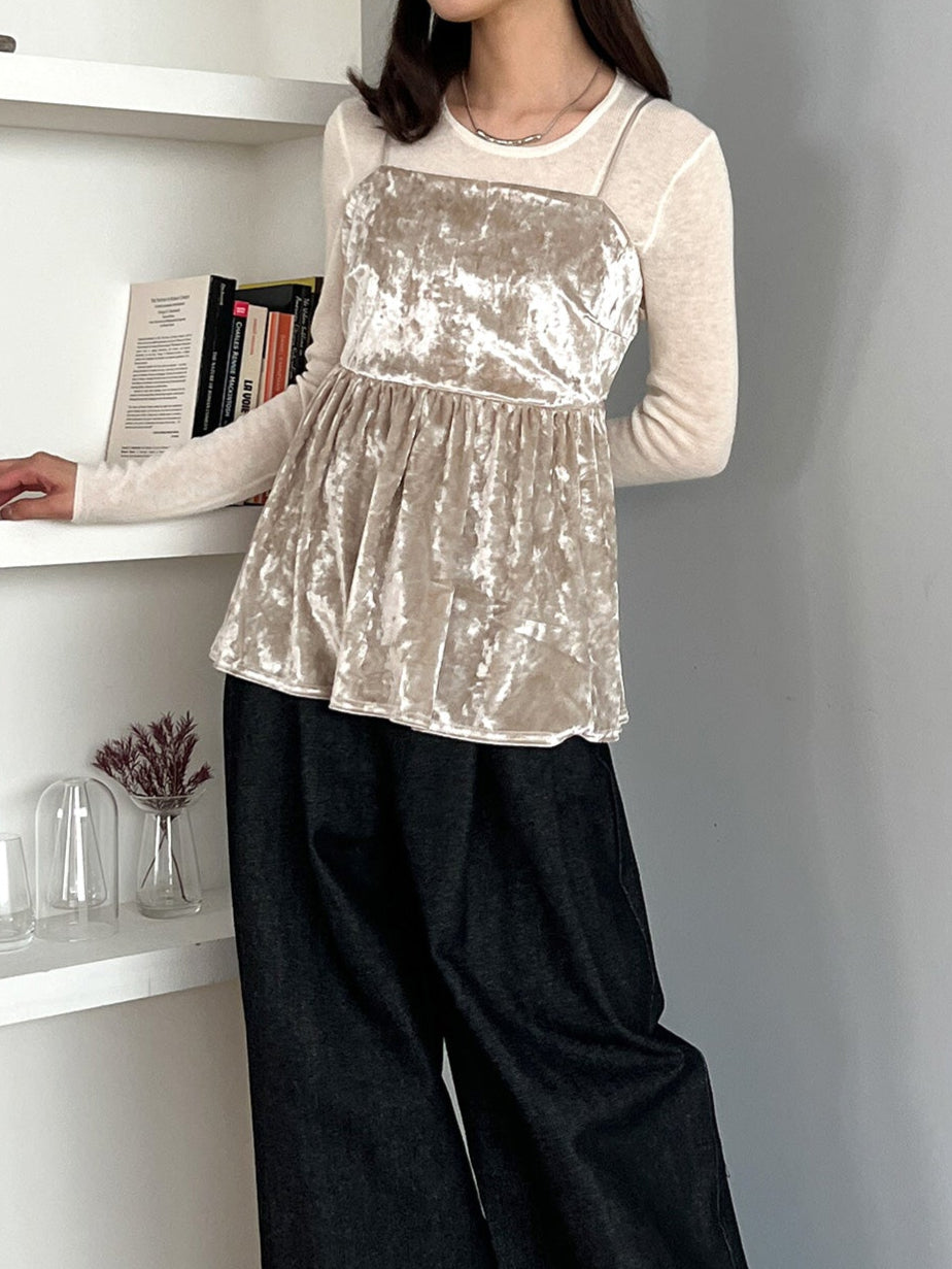 バックギャザーベロアキャミソール