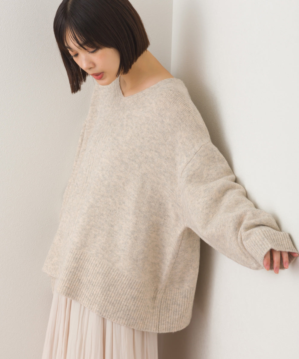 OMNES】メランジ Vネック オーバーシルエットニットプルオーバー