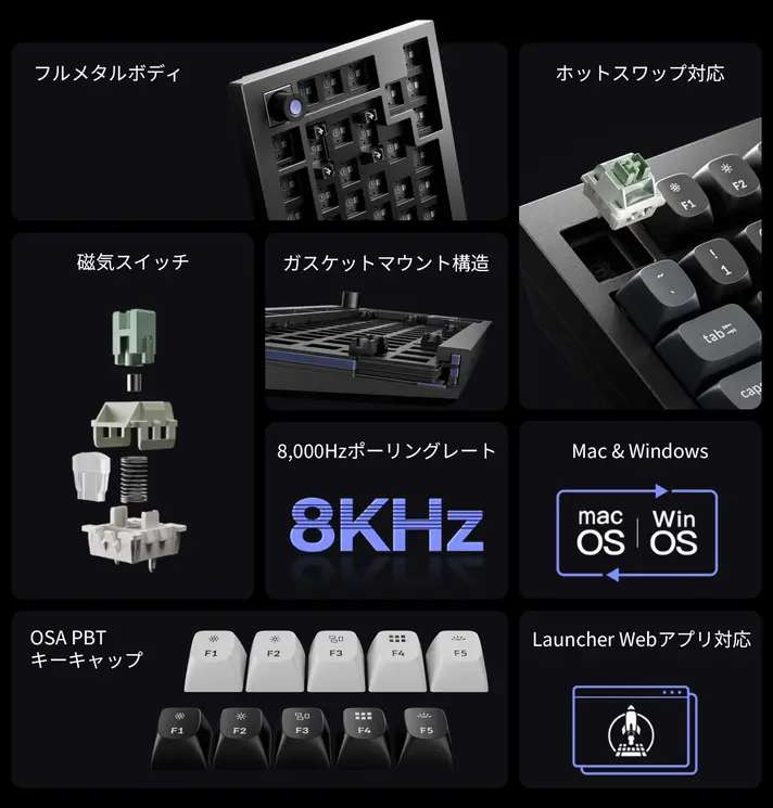 Keychronが8KHz磁気キーボードQ1 HE 8K発売。日本語配列対応で0.01mm