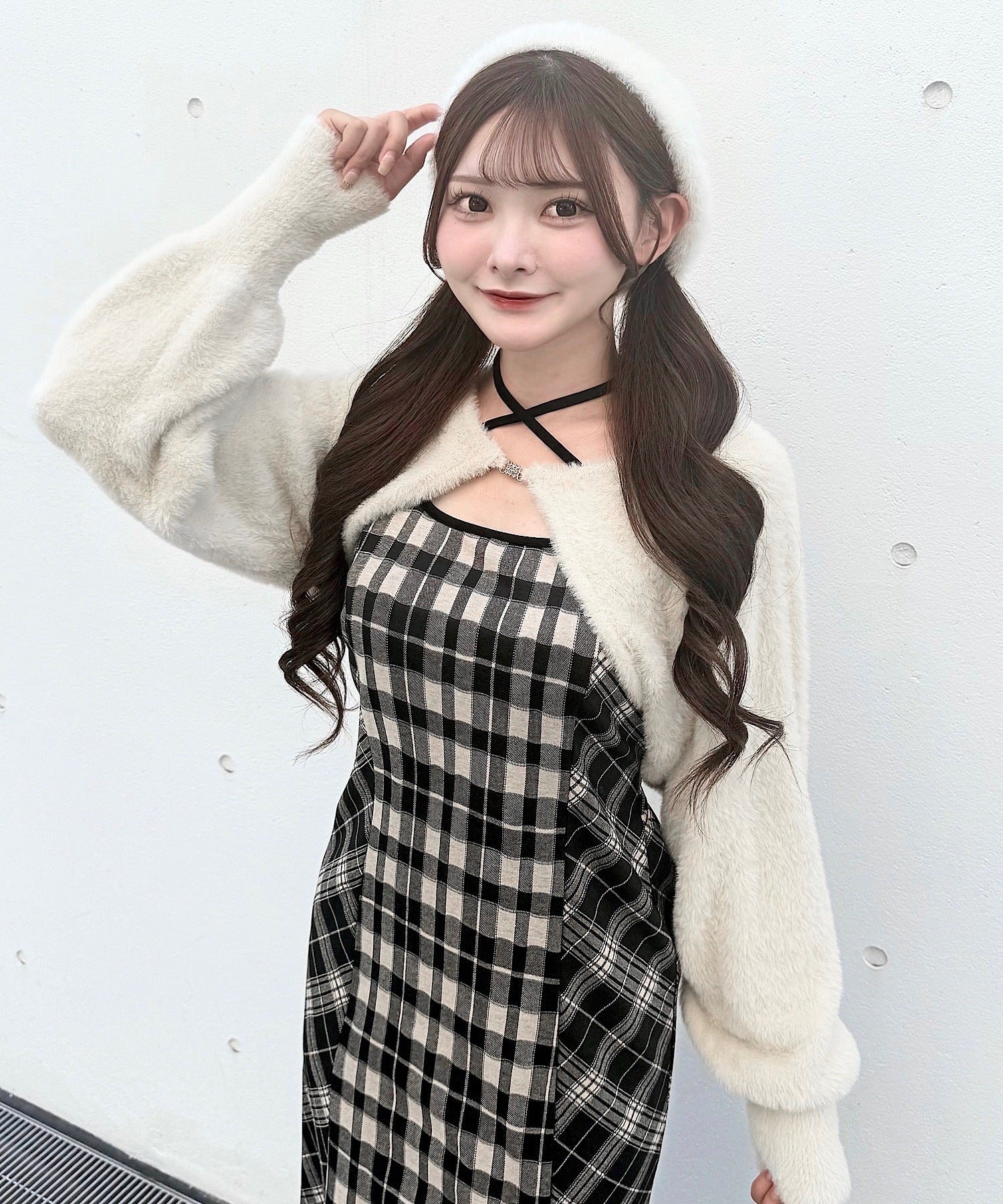 シャギーボレロロングチェックワンピース – PARK by one way（パーク