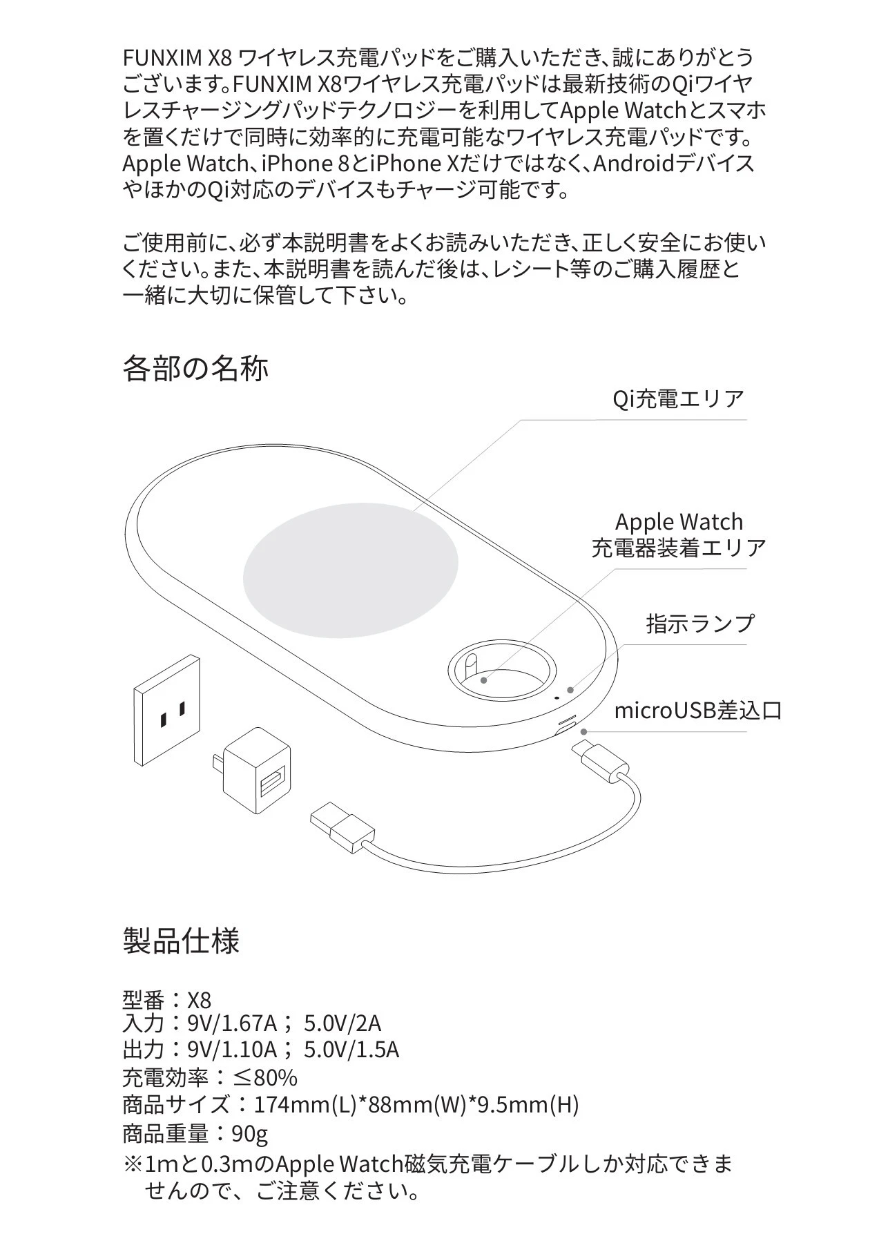 Funxim X8 ワイヤレス充電パッド 取扱説明書