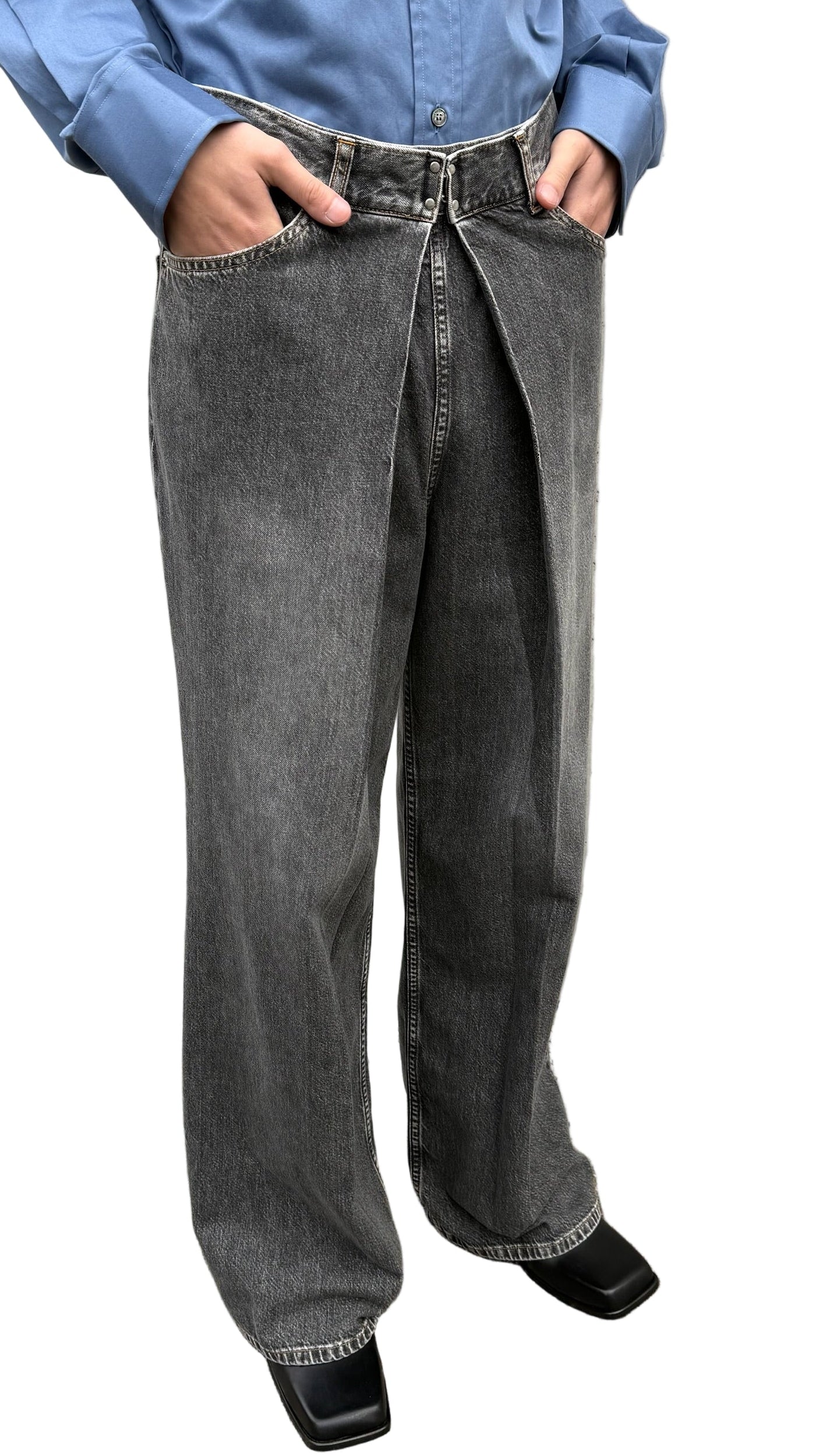 WASHED DENIM WIDE PANTS