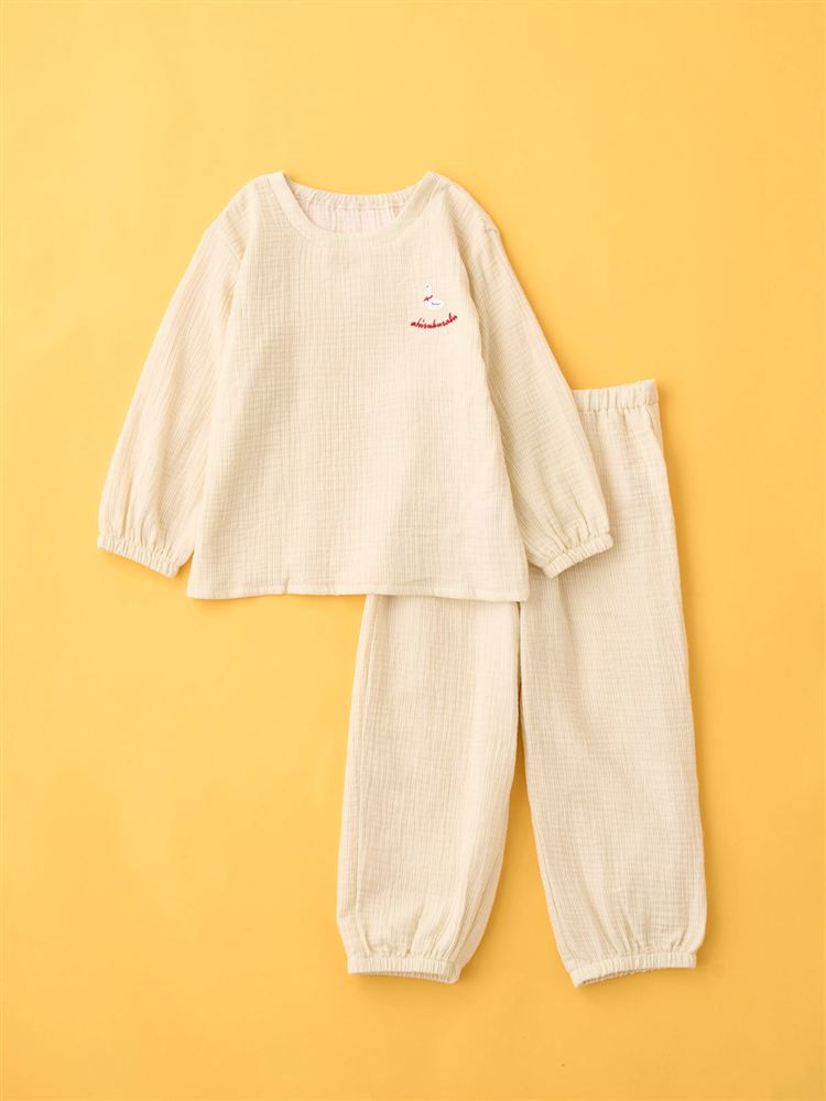 キッズ]綿100% アヒル刺繍ストライプ柄ガーゼパジャマ: キッズ(子ども