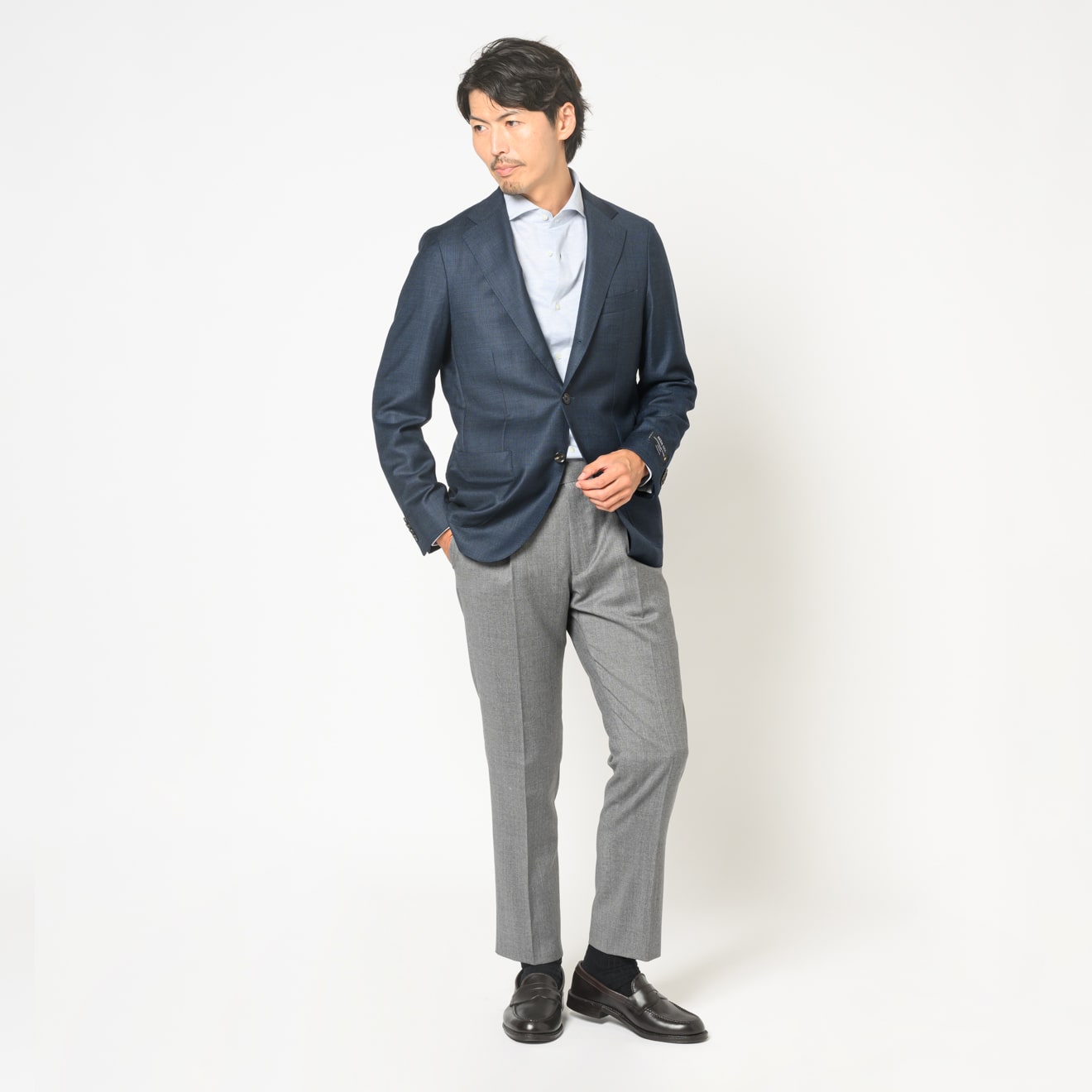 伊レダ社 SUPER130'sウールジャケット ネイビー柄無地 | ONLY ONLINE STORE