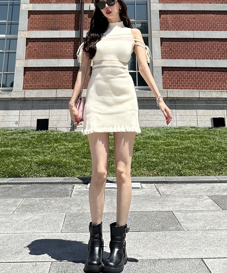 sheer border ribbon onepiece(M BLACK): ワンピース｜PMbox P&M