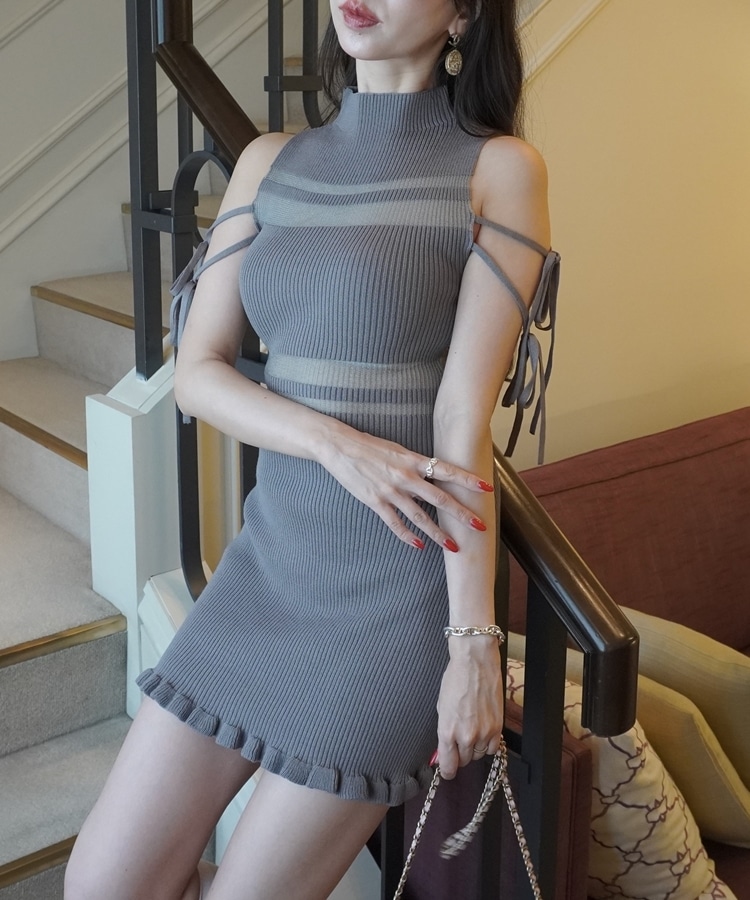 sheer border ribbon onepiece(M BLACK): ワンピース｜PMbox P&M