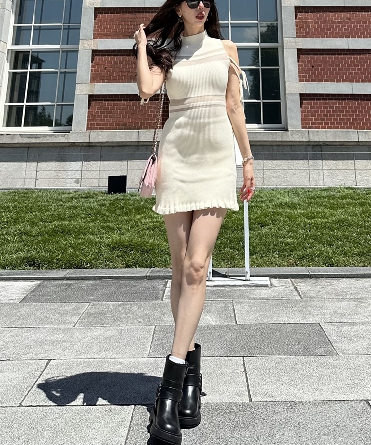 sheer border ribbon onepiece(M BLACK): ワンピース｜PMbox P&M