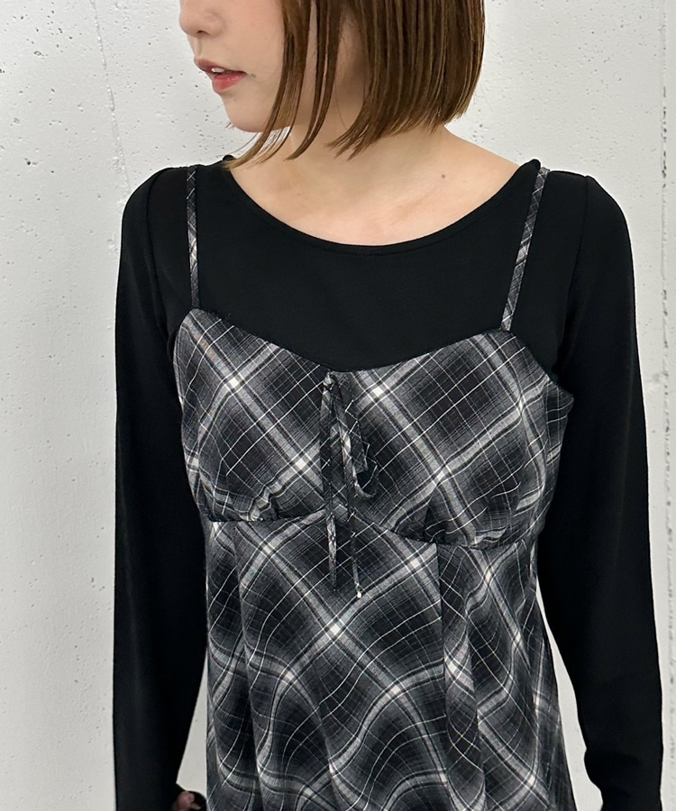 バイアスチェックアソートミニキャミワンピース(M BLACK): ワンピース