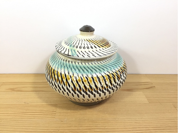 3合壺 飛び鉋｜壺｜おんた家｜小鹿田焼の器、お皿、丼、湯呑み、茶碗