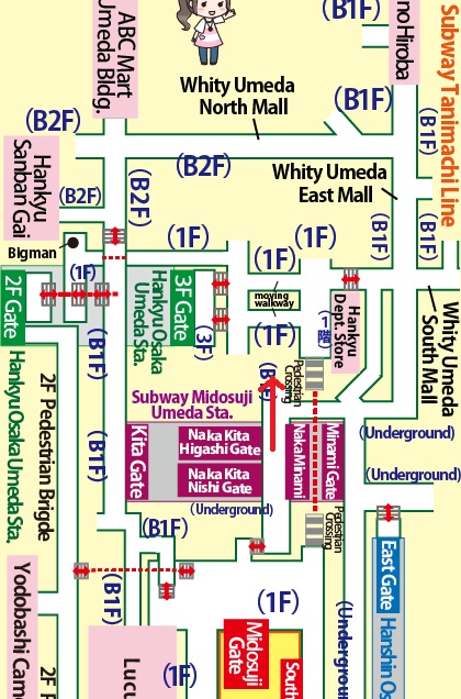 Directions from JR Osaka Station to Hep Five【with a map and