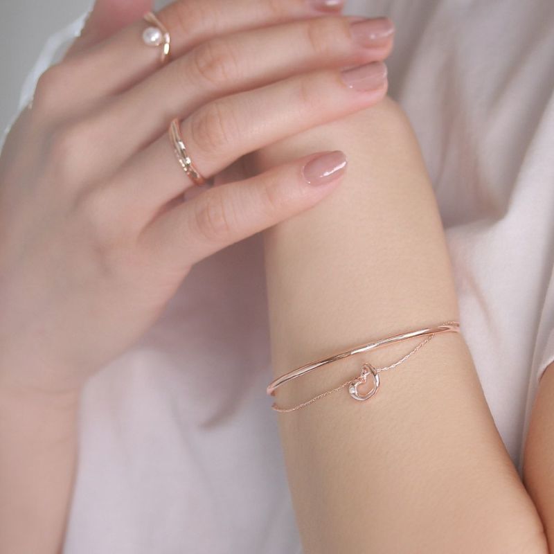 ブレスレット ニッケルフリー ロゼシルバー ハート ストーン チェーン