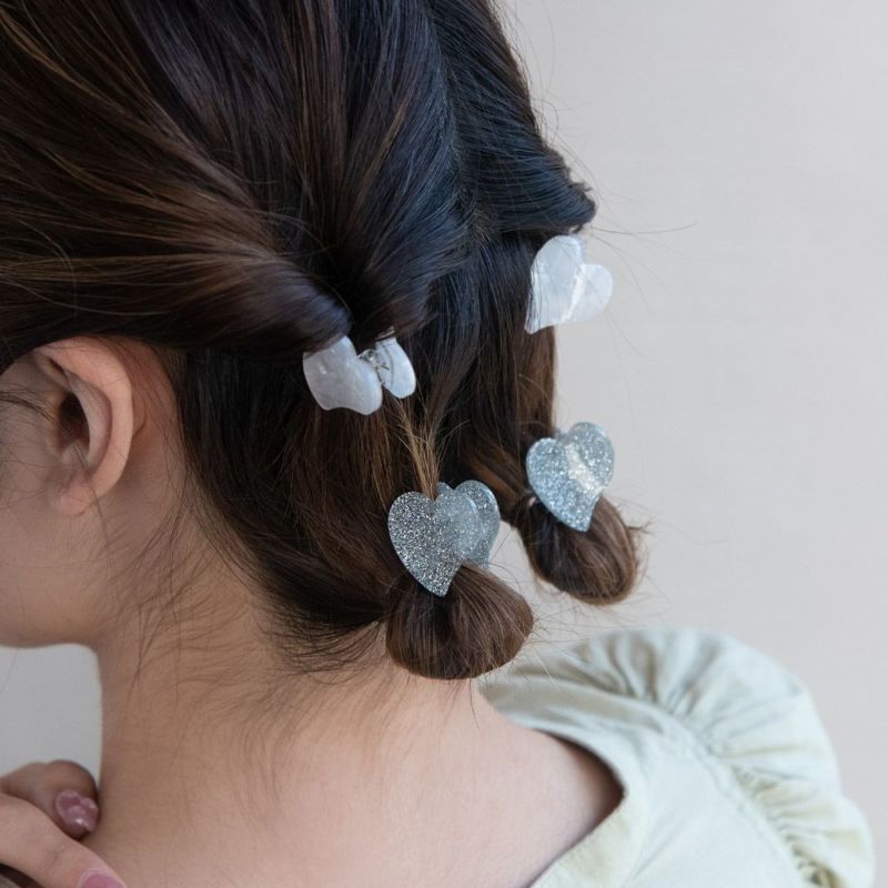 ヘアクリップ mini clip マーブル ラメ アセチ ハート 4個セット