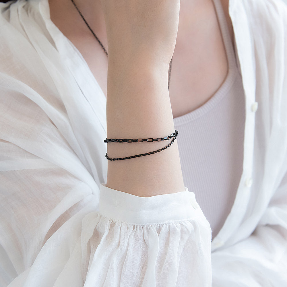 ブレスレット ステンレス 2連風 レクタングルチェーン マグネット