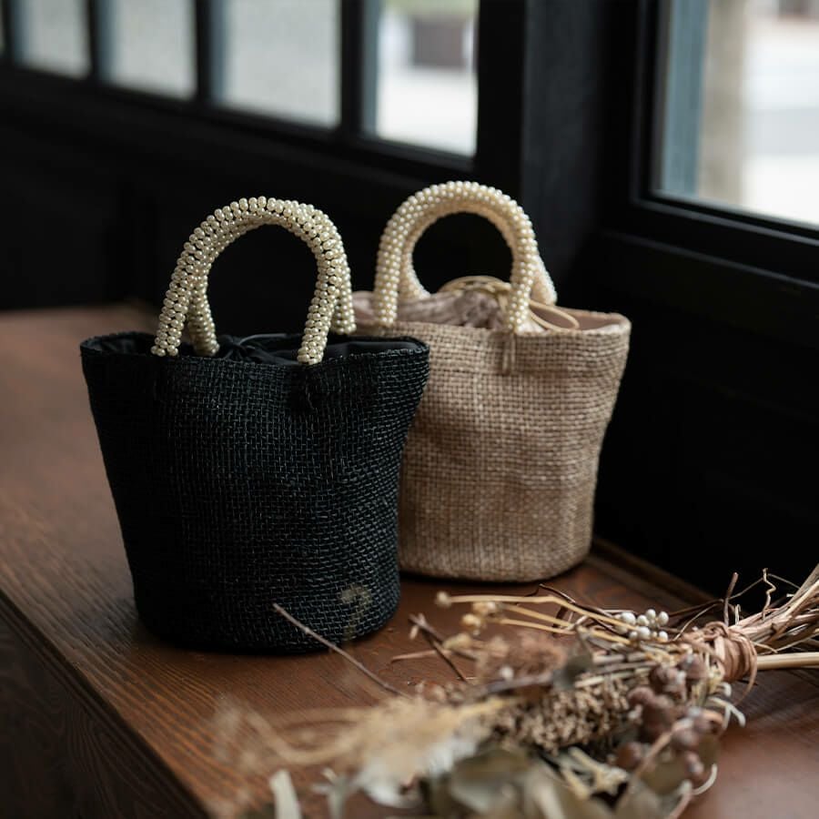 かごバッグ トートバッグ パールハンドル アバカ 透かし編み 【Pavine