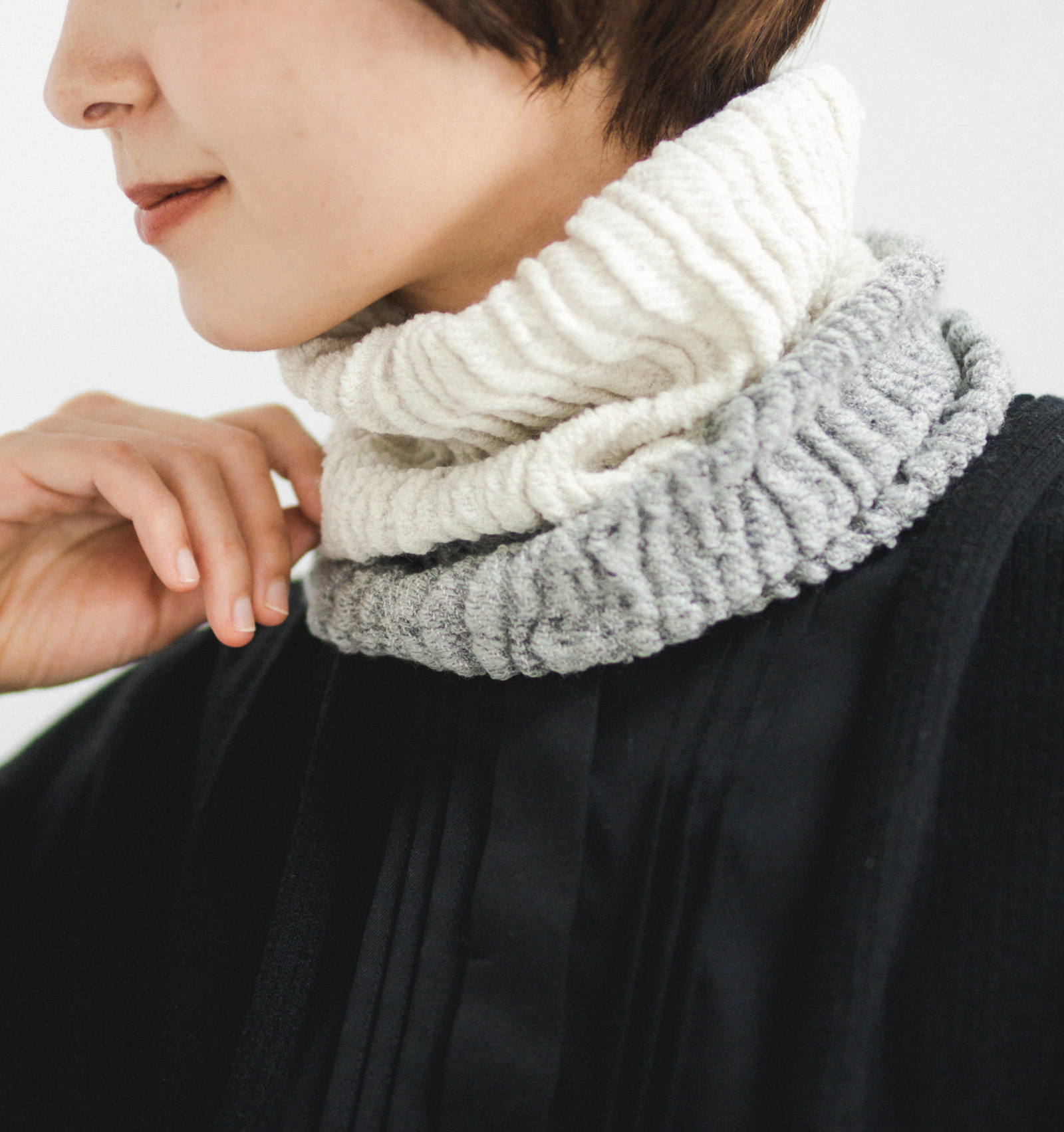 ウール ネックウォーマー 杢グレー×エクリュ | 【公式】工房織座