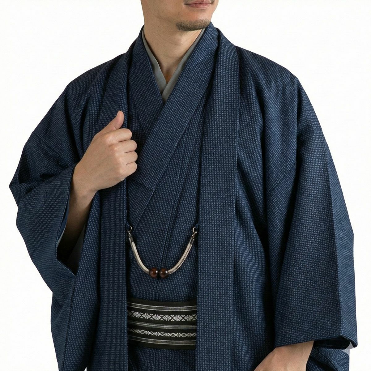 国内仕立て オーダー着物と羽織 アンサンブル 正絹 大島紬 紺 | 男着物