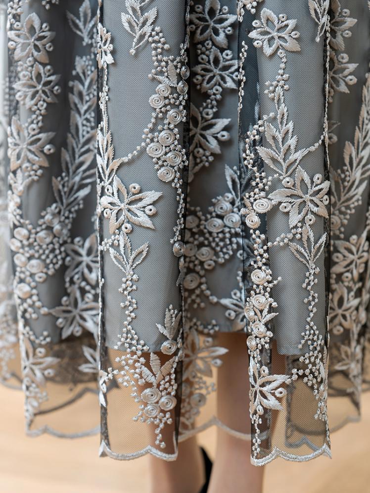 花柄刺繍レースドレス(ブラック)H1-402BL-M | OTONA DRESS