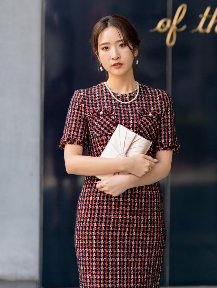 ツイードタイトドレス(レッド)K1-283RE-M | OTONA DRESS
