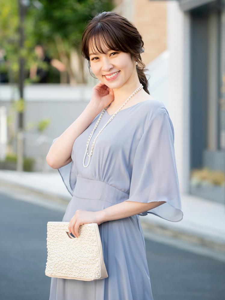 シフォンスリーブロングドレス(ブルー)CR1-377BU-3L | OTONA DRESS